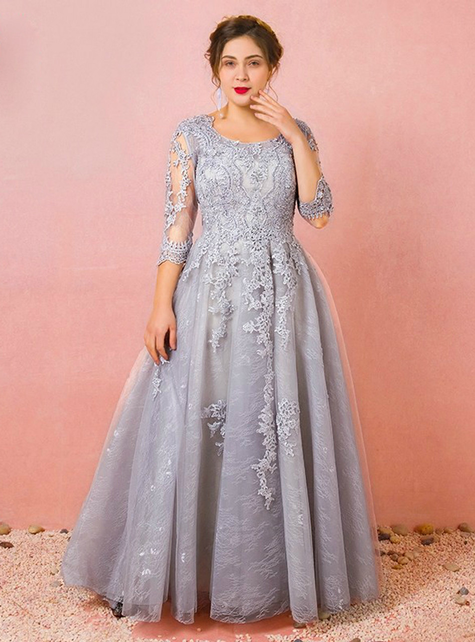 4 Sleeve Tulle Appliques Prom Dress